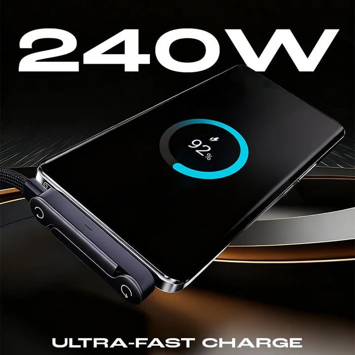 🥇KUBOZN® 2-in-1 Invisible Holder Charger Cable – 240W Fast Charging Cord with Built-In Phone Stand (Offer)